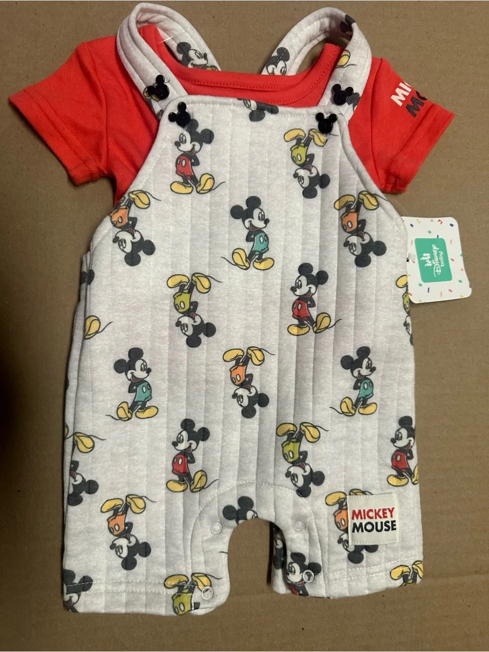 Disney Mickey Mouse Red & White Quilted Baby One-Piece